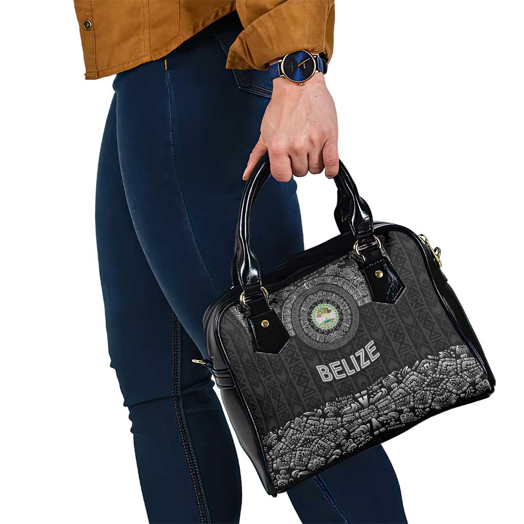 Belize Tribal Pattern Shoulder Handbag with National Emblem and Mayan Pyramid Design TS04