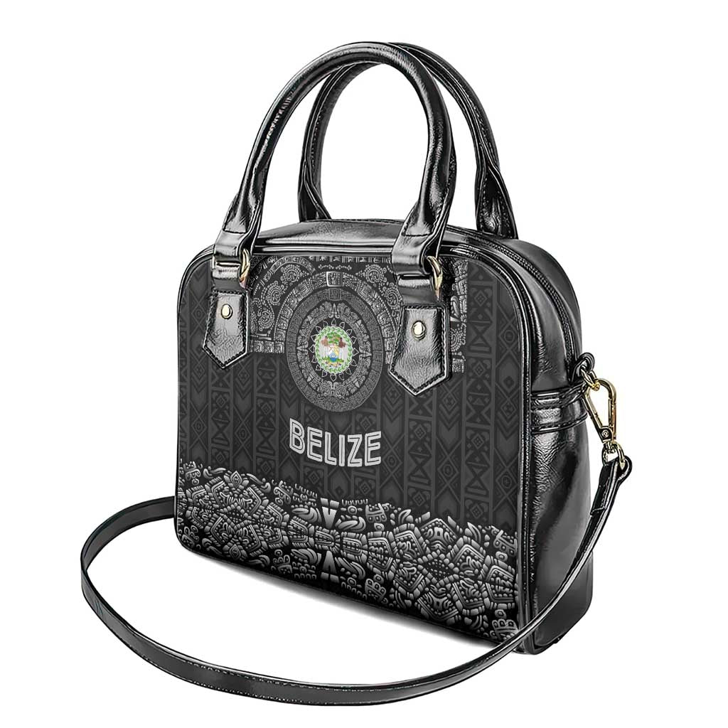 Belize Tribal Pattern Shoulder Handbag with National Emblem and Mayan Pyramid Design TS04