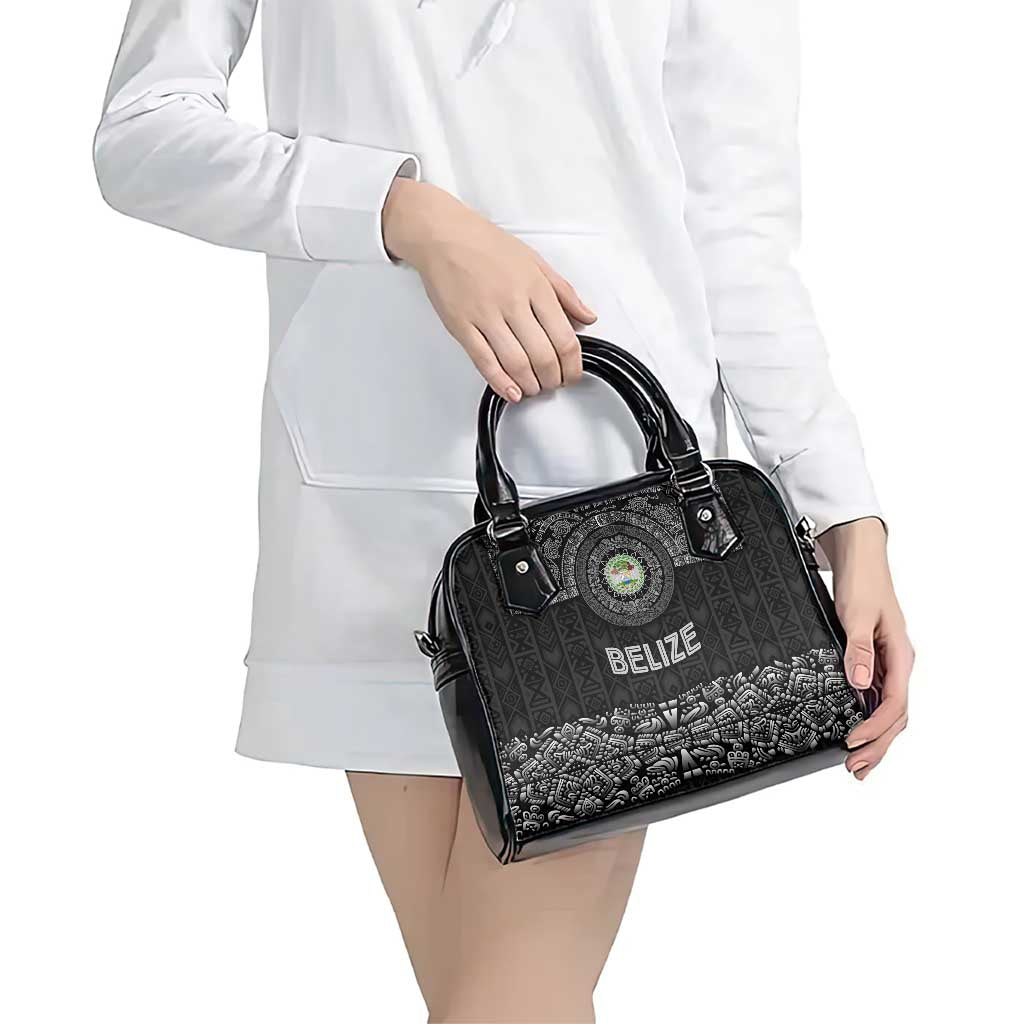 Belize Tribal Pattern Shoulder Handbag with National Emblem and Mayan Pyramid Design TS04