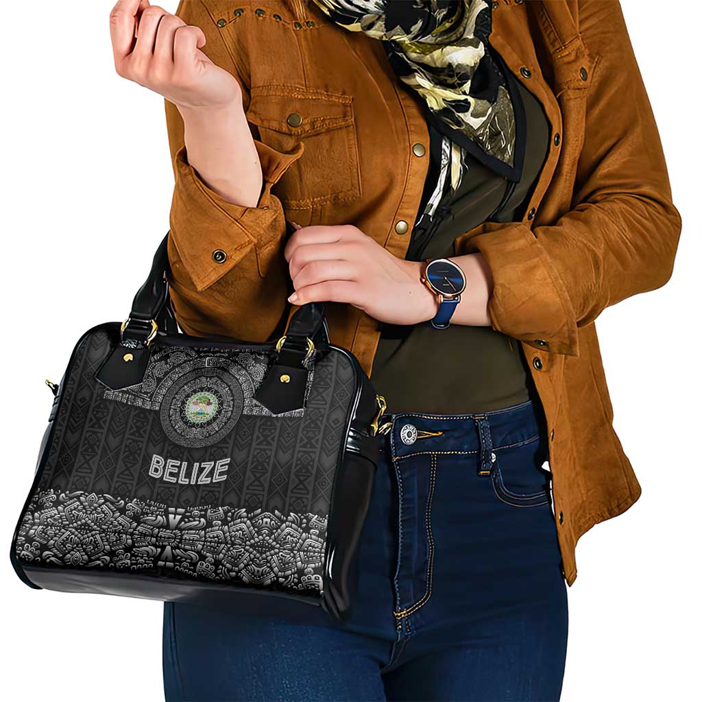 Belize Tribal Pattern Shoulder Handbag with National Emblem and Mayan Pyramid Design TS04