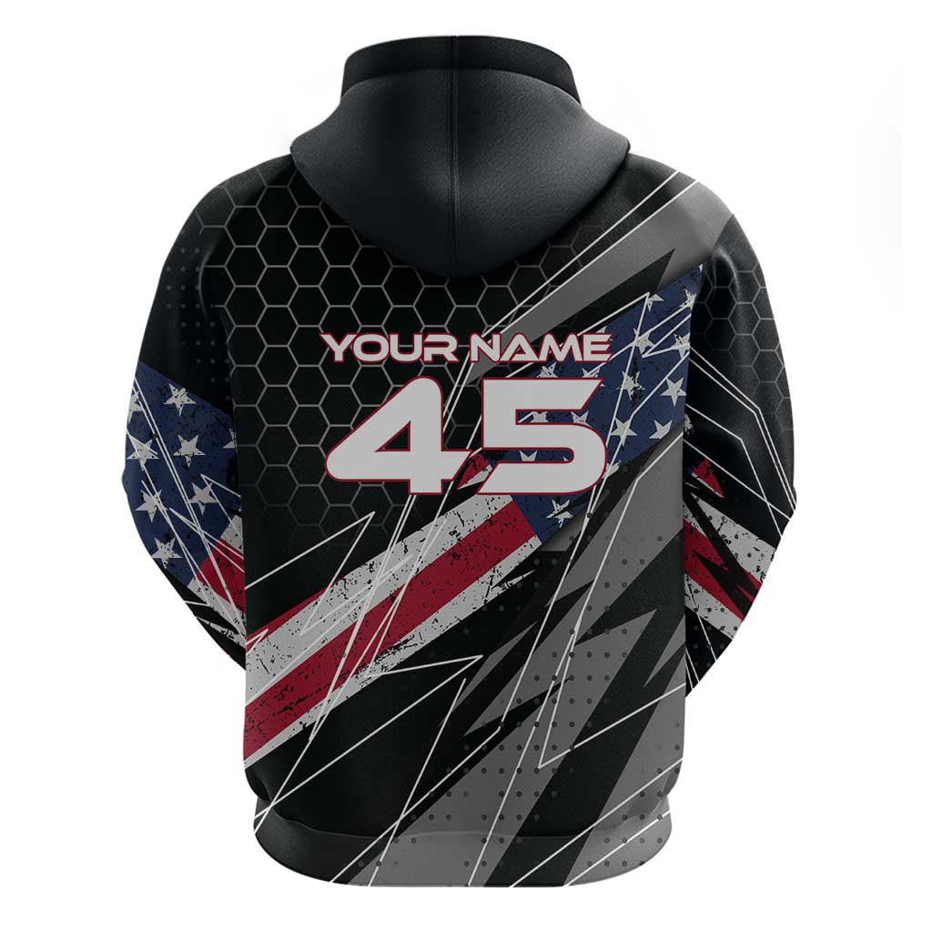 Custom American Flag Racing Hoodie Dirt Bike Motocross Racewear Hexagon and Lightning TS04