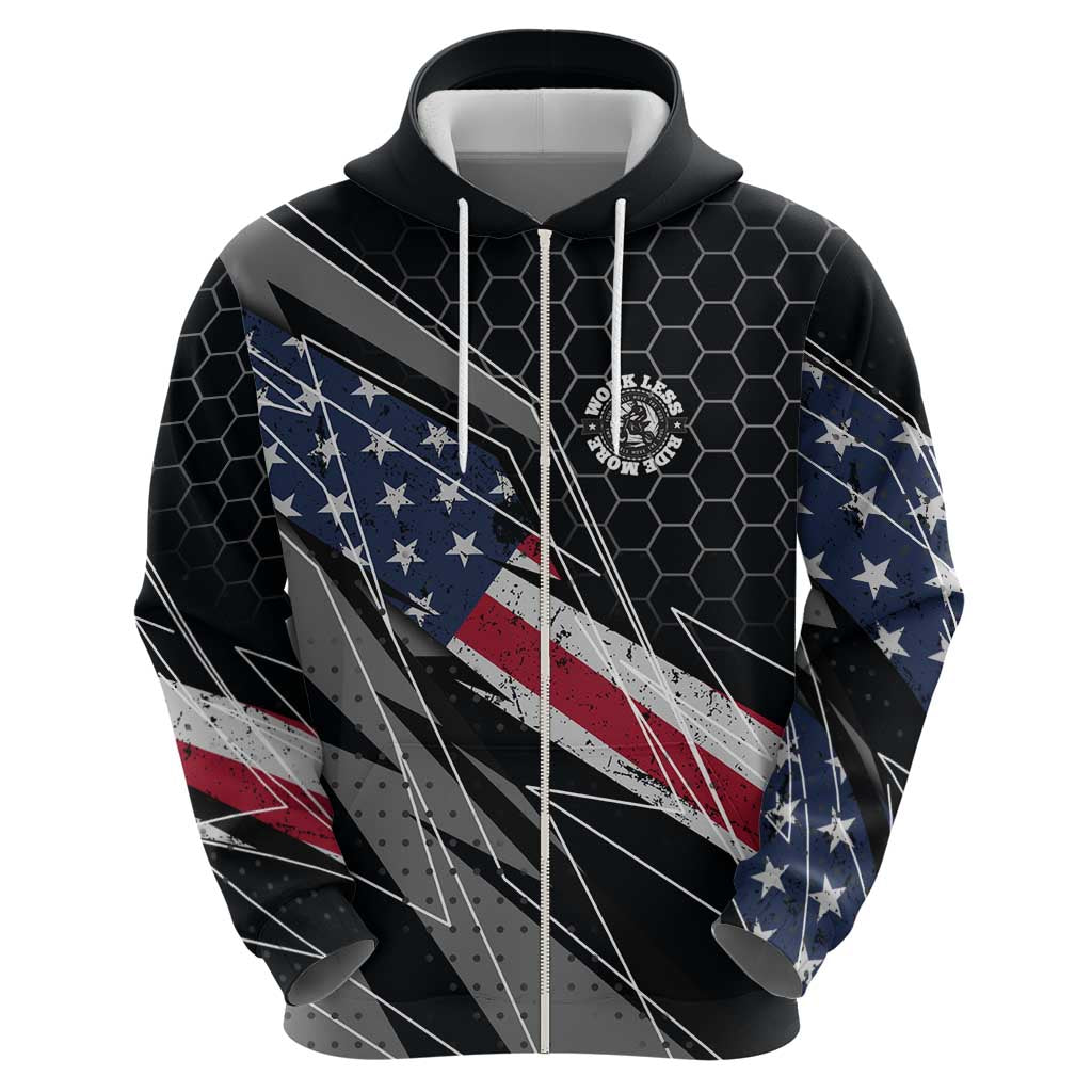 Custom American Flag Racing Hoodie Dirt Bike Motocross Racewear Hexagon and Lightning TS04