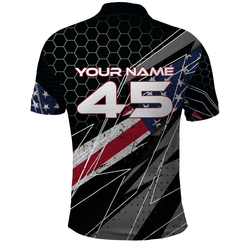 Custom American Flag Racing Polo Shirt Dirt Bike Motocross Racewear Hexagon and Lightning TS04