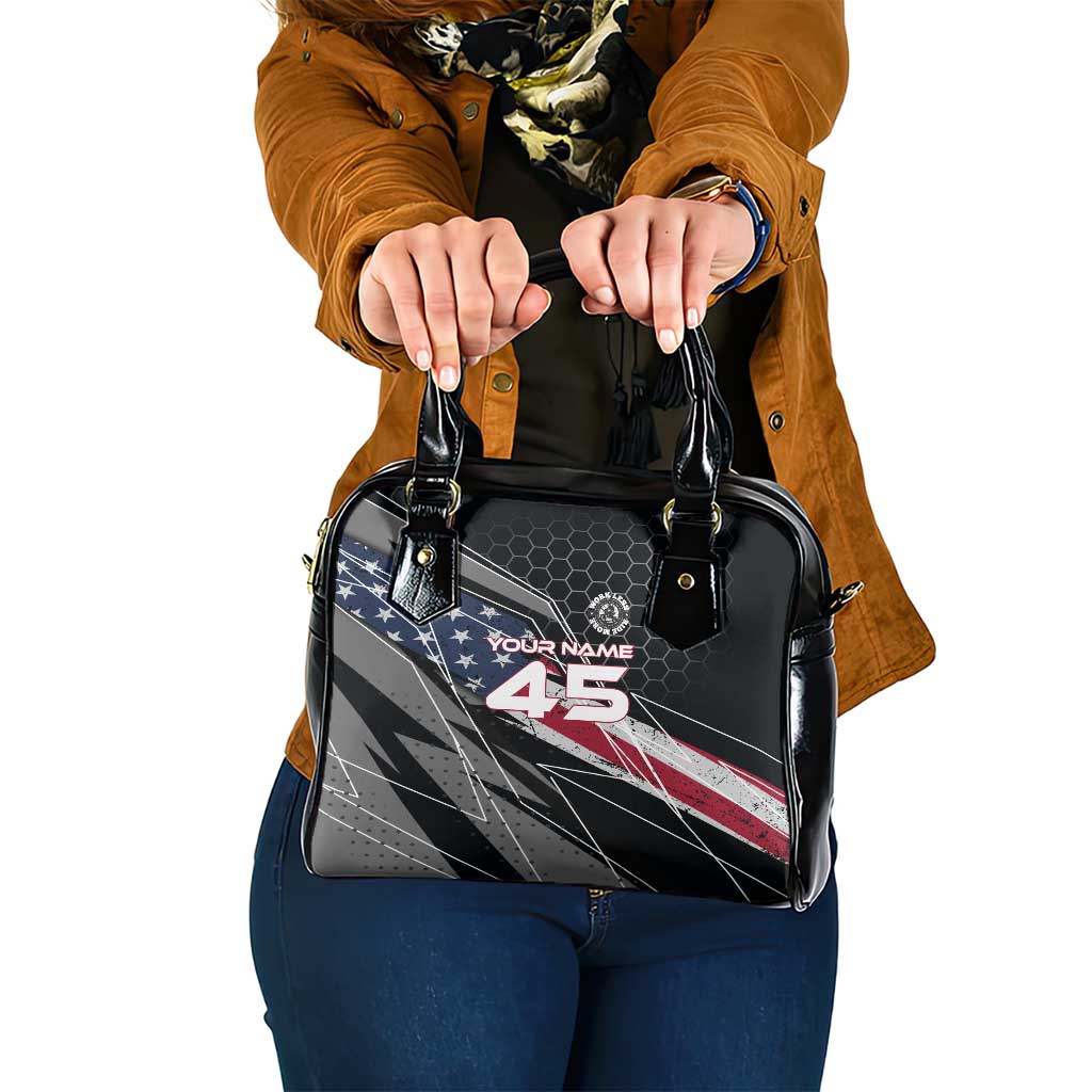 Custom American Flag Racing Shoulder Handbag Dirt Bike Motocross Racewear Hexagon and Lightning TS04