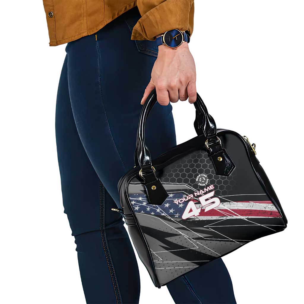 Custom American Flag Racing Shoulder Handbag Dirt Bike Motocross Racewear Hexagon and Lightning TS04