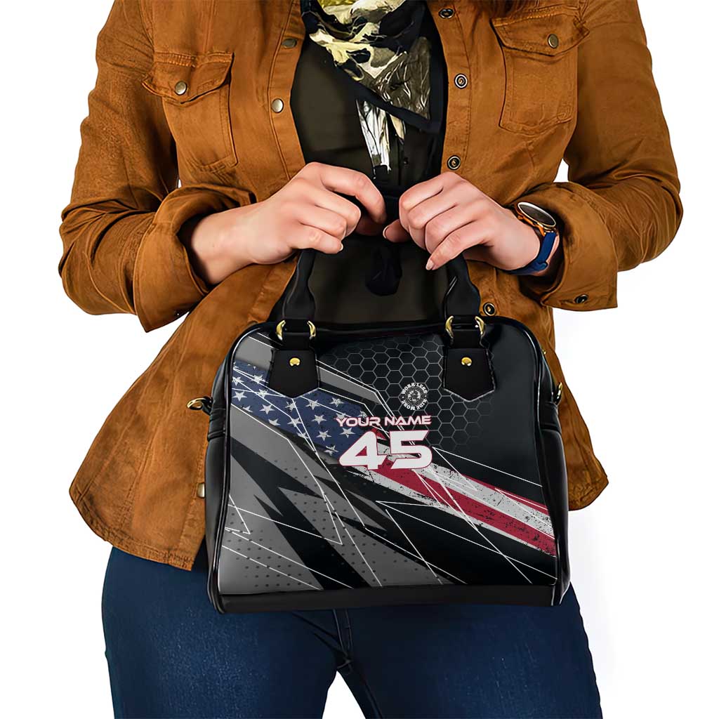 Custom American Flag Racing Shoulder Handbag Dirt Bike Motocross Racewear Hexagon and Lightning TS04