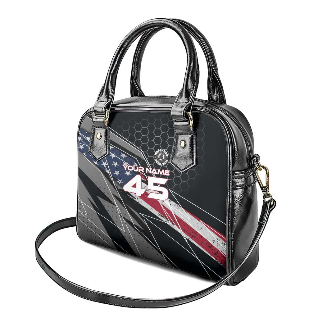 Custom American Flag Racing Shoulder Handbag Dirt Bike Motocross Racewear Hexagon and Lightning TS04