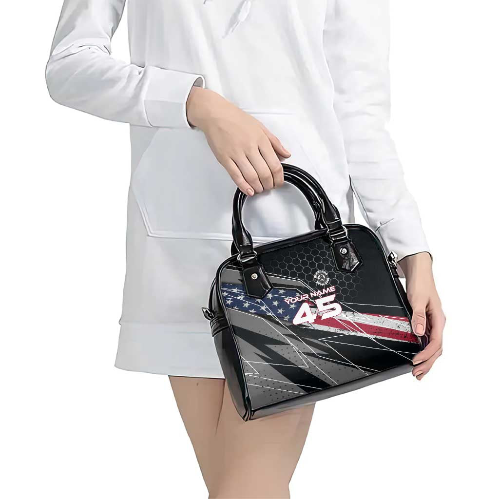Custom American Flag Racing Shoulder Handbag Dirt Bike Motocross Racewear Hexagon and Lightning TS04