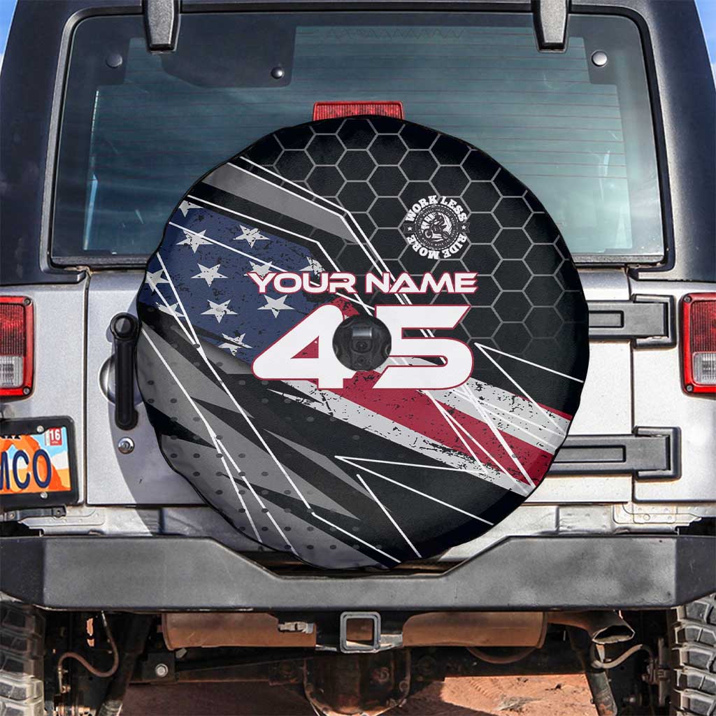 Custom American Flag Racing Spare Tire Cover Dirt Bike Motocross Racewear Hexagon and Lightning TS04