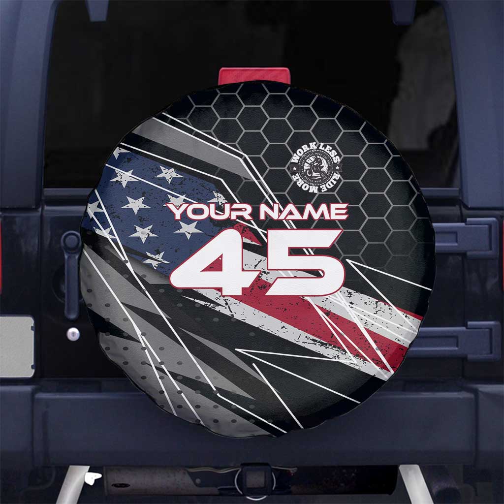 Custom American Flag Racing Spare Tire Cover Dirt Bike Motocross Racewear Hexagon and Lightning TS04