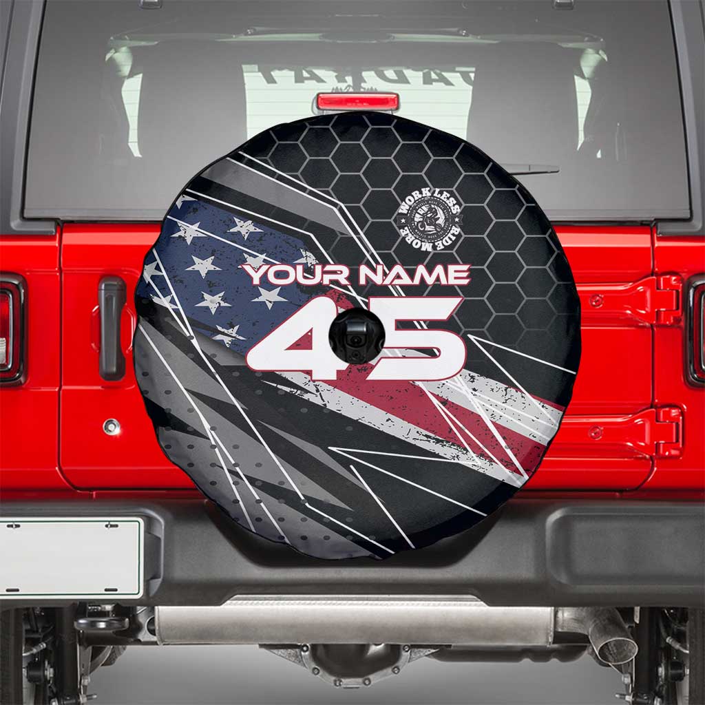 Custom American Flag Racing Spare Tire Cover Dirt Bike Motocross Racewear Hexagon and Lightning TS04
