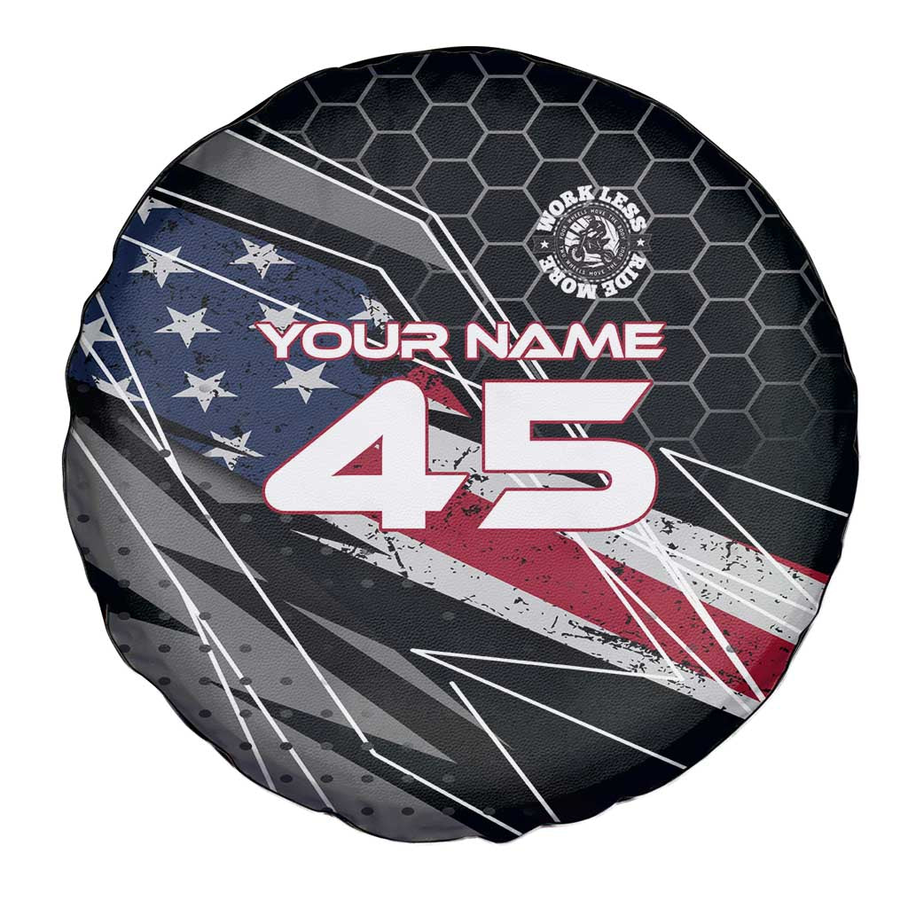 Custom American Flag Racing Spare Tire Cover Dirt Bike Motocross Racewear Hexagon and Lightning TS04