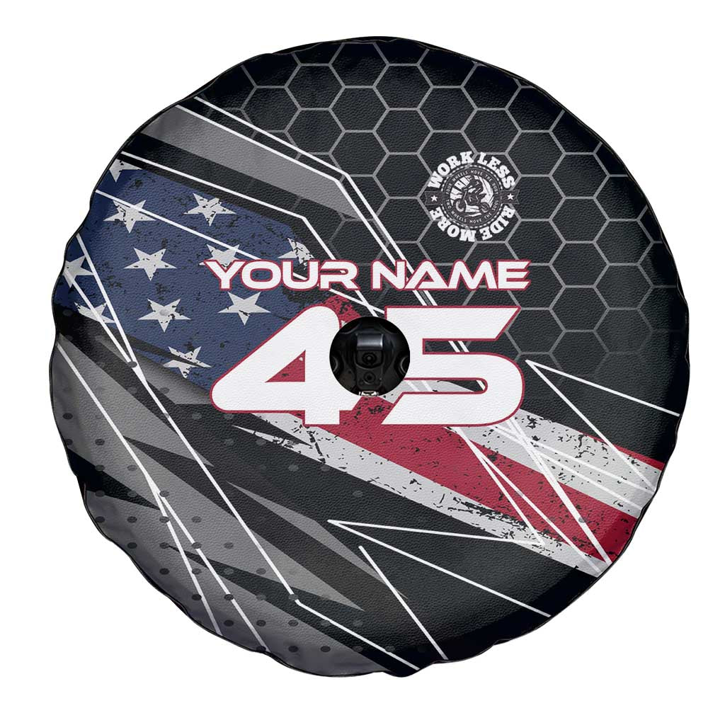 Custom American Flag Racing Spare Tire Cover Dirt Bike Motocross Racewear Hexagon and Lightning TS04