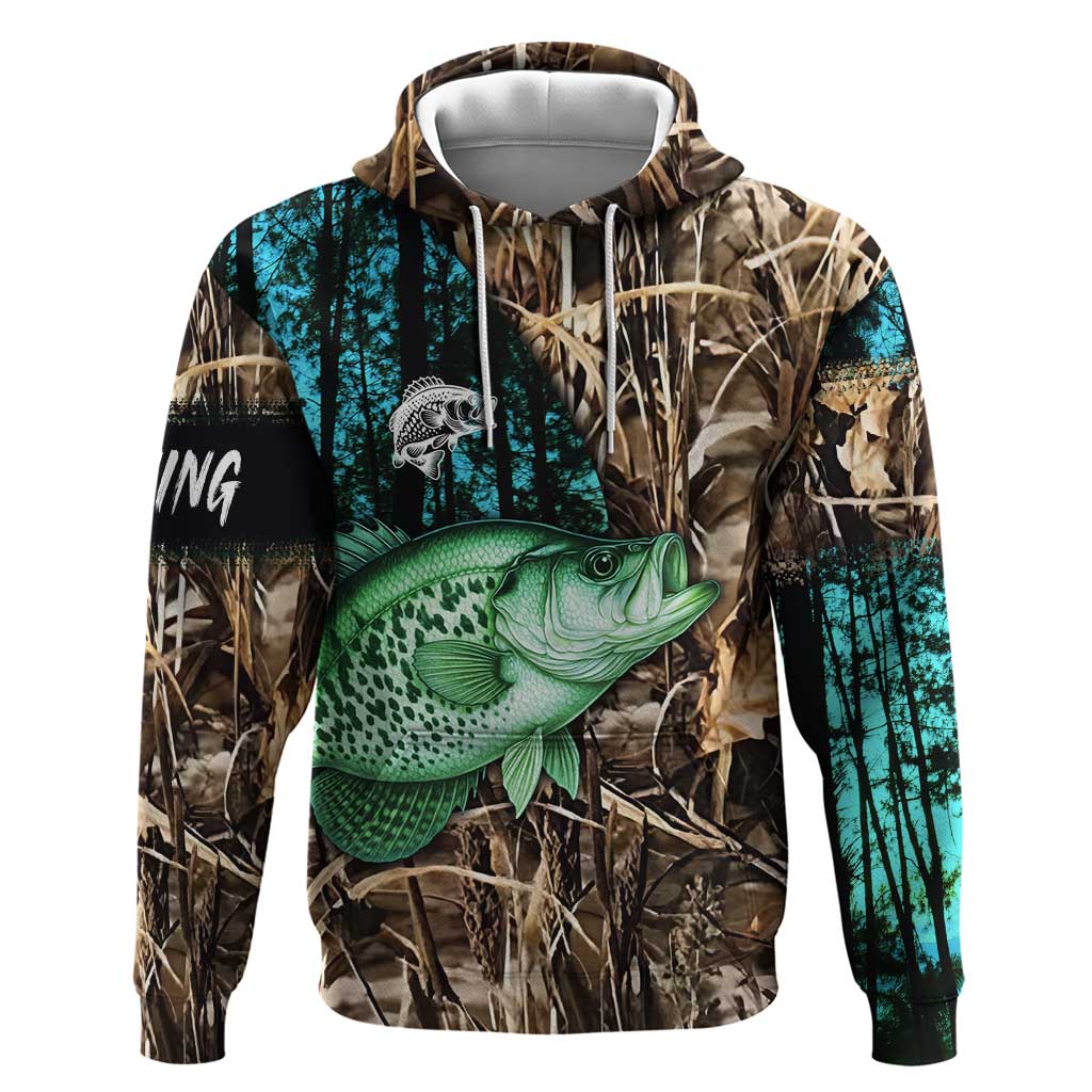 Crappie Fishing Customize Name Hoodie Forest and Camo Background in Outdoor Fishing TS04
