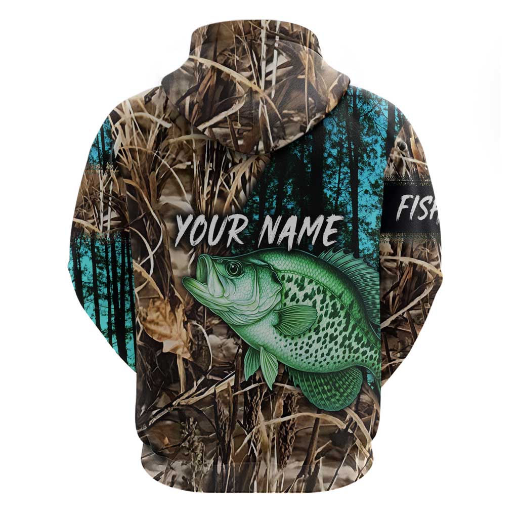 Crappie Fishing Customize Name Hoodie Forest and Camo Background in Outdoor Fishing TS04