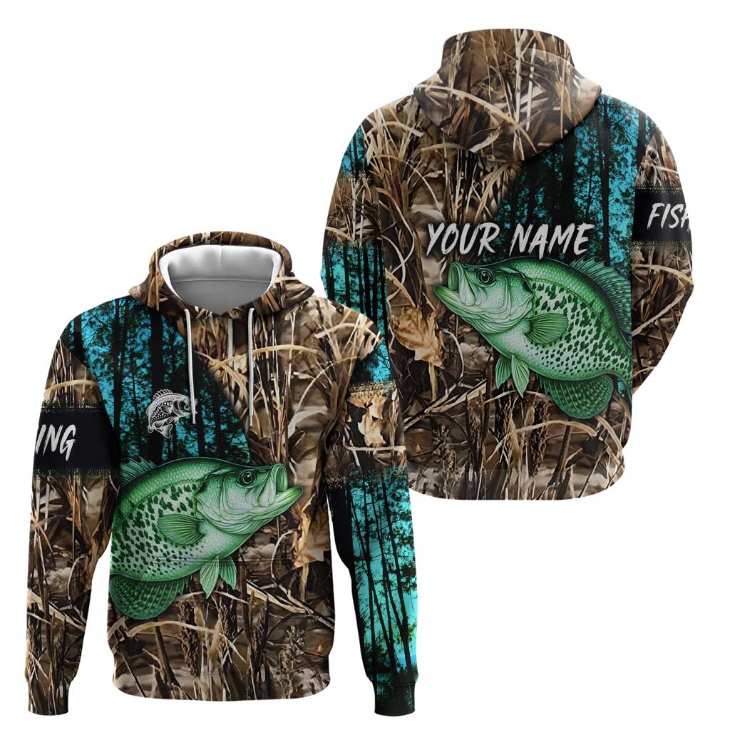 Crappie Fishing Customize Name Hoodie Forest and Camo Background in Outdoor Fishing TS04