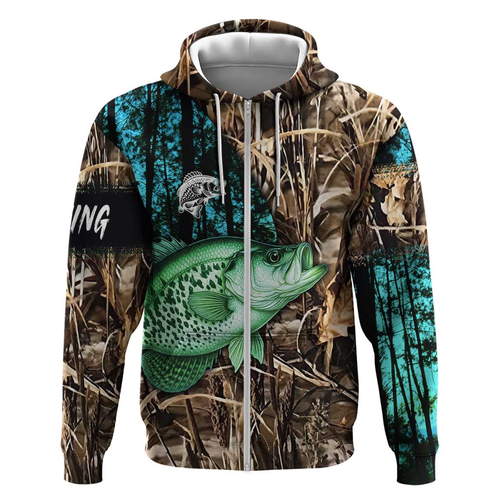 Crappie Fishing Customize Name Hoodie Forest and Camo Background in Outdoor Fishing TS04