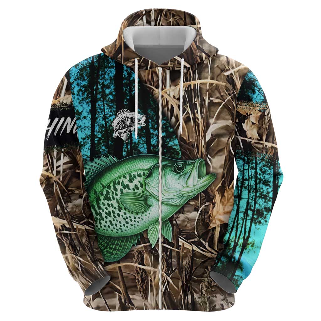 Crappie Fishing Customize Name Hoodie Forest and Camo Background in Outdoor Fishing TS04