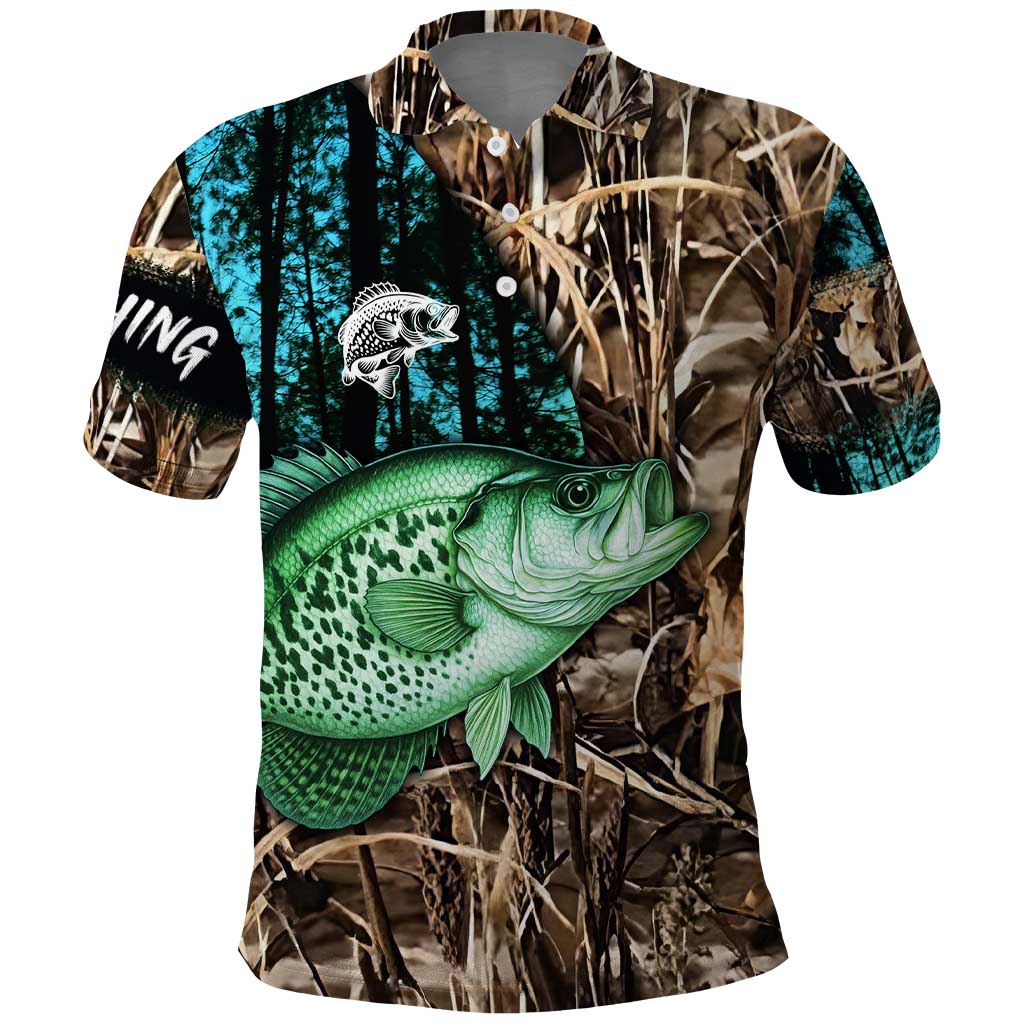Crappie Fishing Customize Name Polo Shirt Forest and Camo Background in Outdoor Fishing TS04