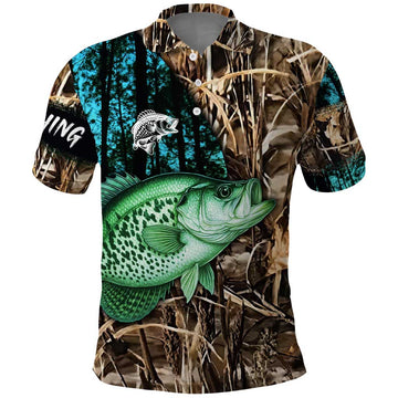 Crappie Fishing Customize Name Polo Shirt Forest and Camo Background in Outdoor Fishing TS04