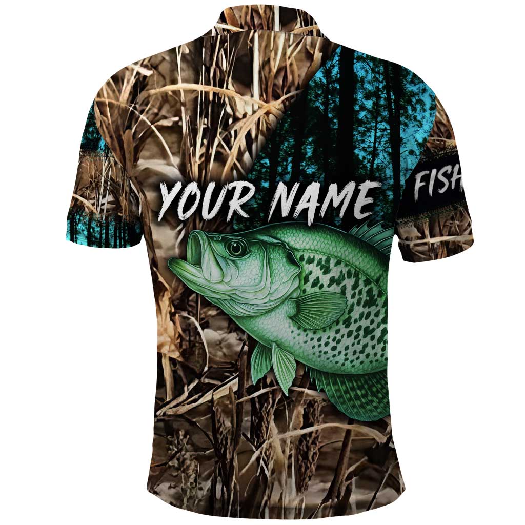 Crappie Fishing Customize Name Polo Shirt Forest and Camo Background in Outdoor Fishing TS04