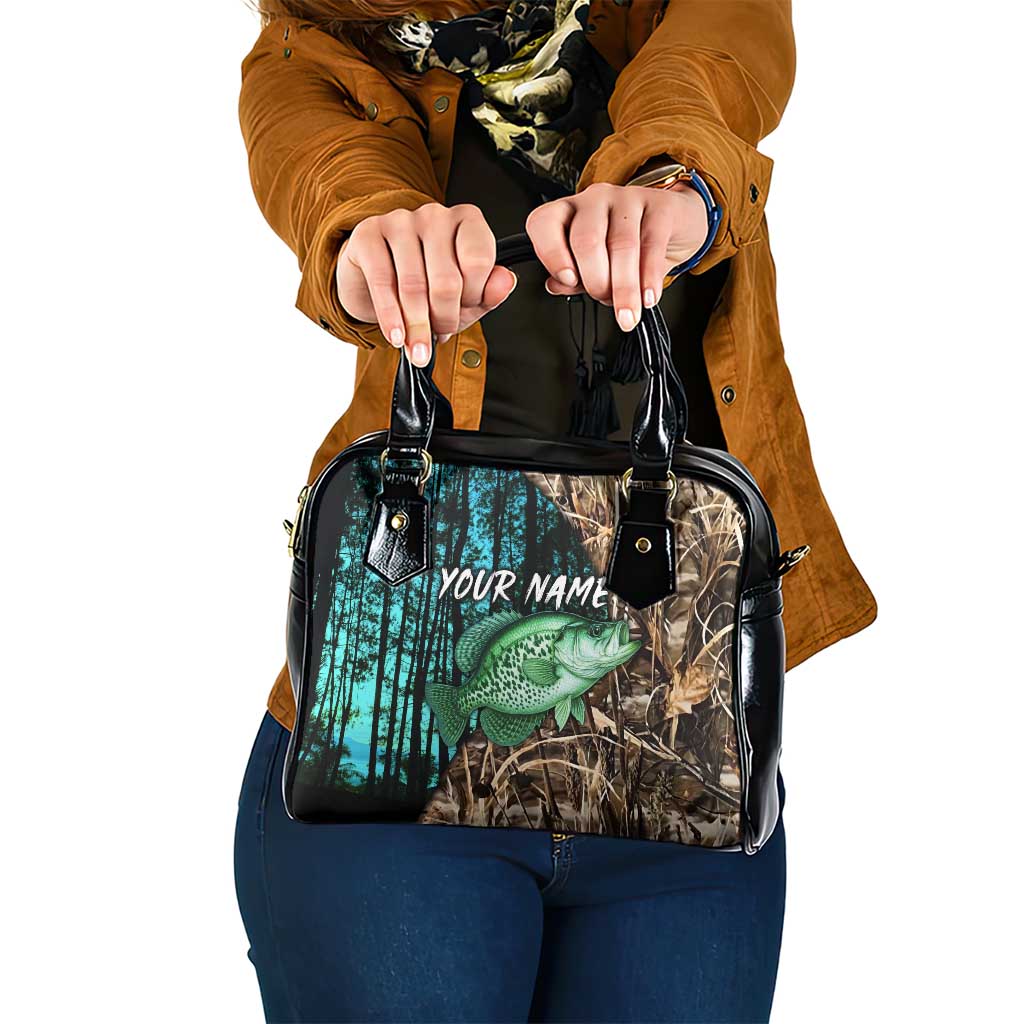 Crappie Fishing Customize Name Shoulder Handbag Forest and Camo Background in Outdoor Fishing TS04