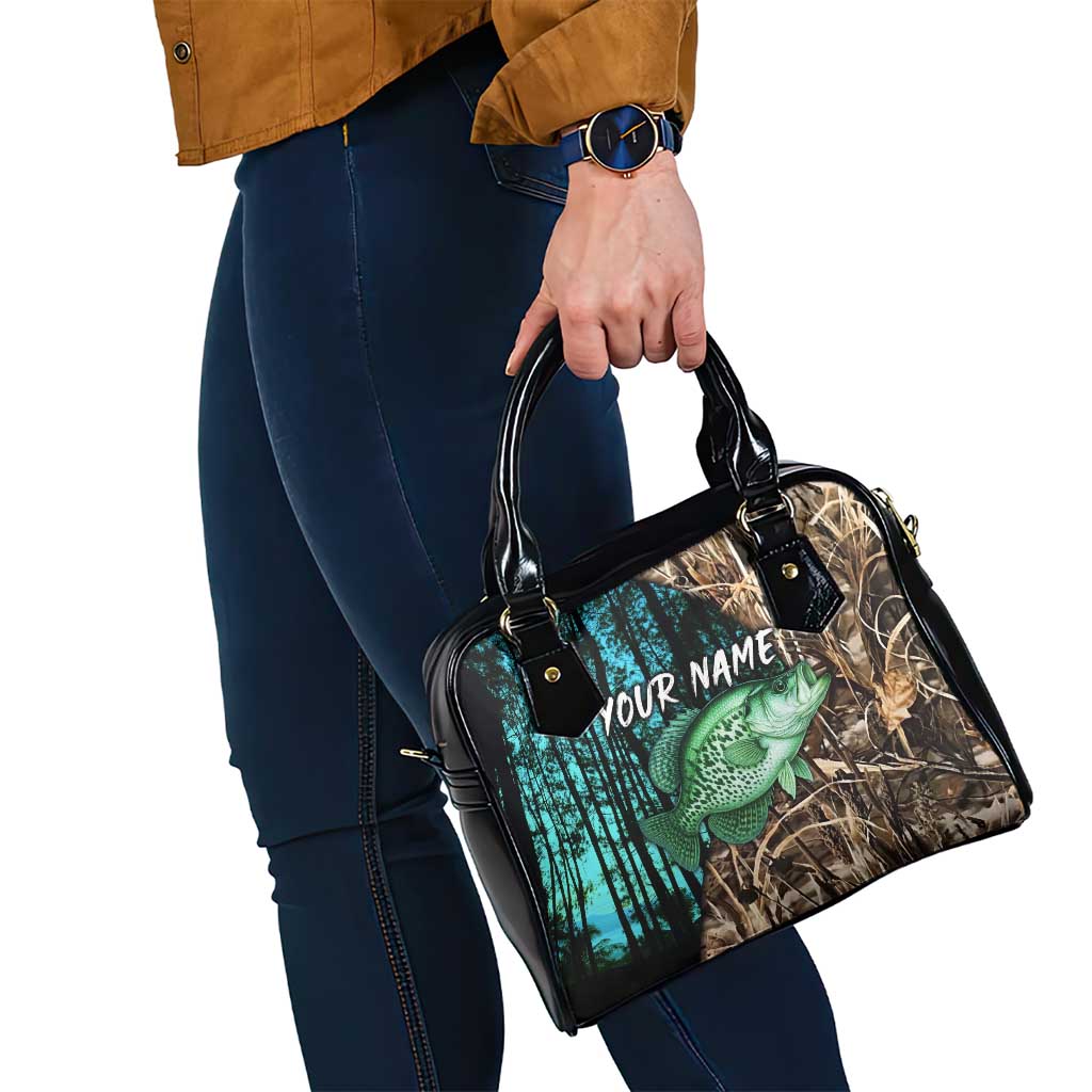 Crappie Fishing Customize Name Shoulder Handbag Forest and Camo Background in Outdoor Fishing TS04