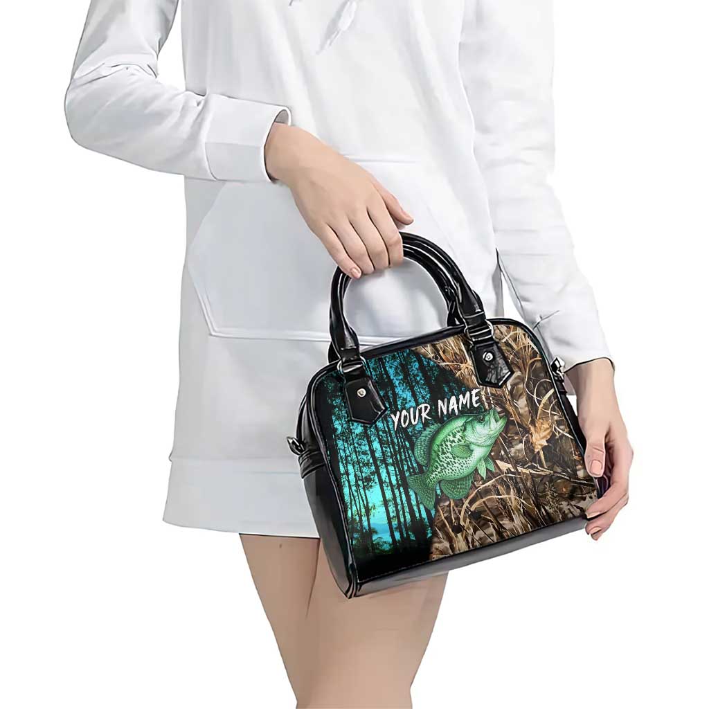 Crappie Fishing Customize Name Shoulder Handbag Forest and Camo Background in Outdoor Fishing TS04