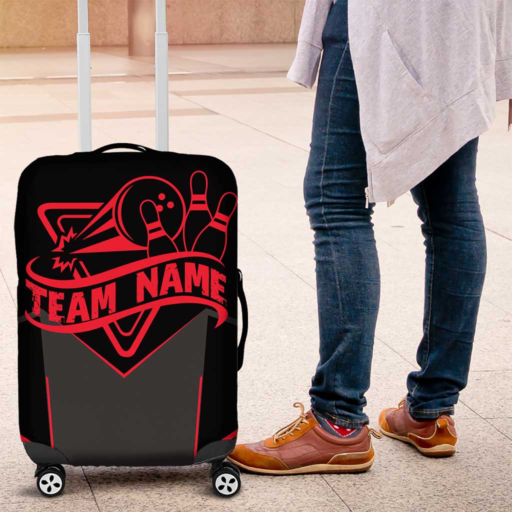 Bowling Team Luggage Cover Red and Black Strike Graphic and Custom Name Section TS04