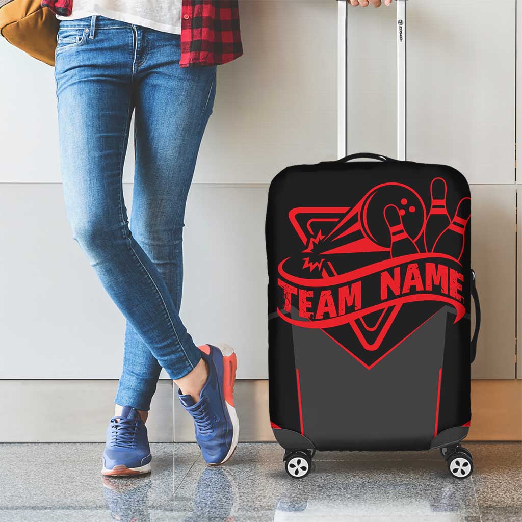 Bowling Team Luggage Cover Red and Black Strike Graphic and Custom Name Section TS04