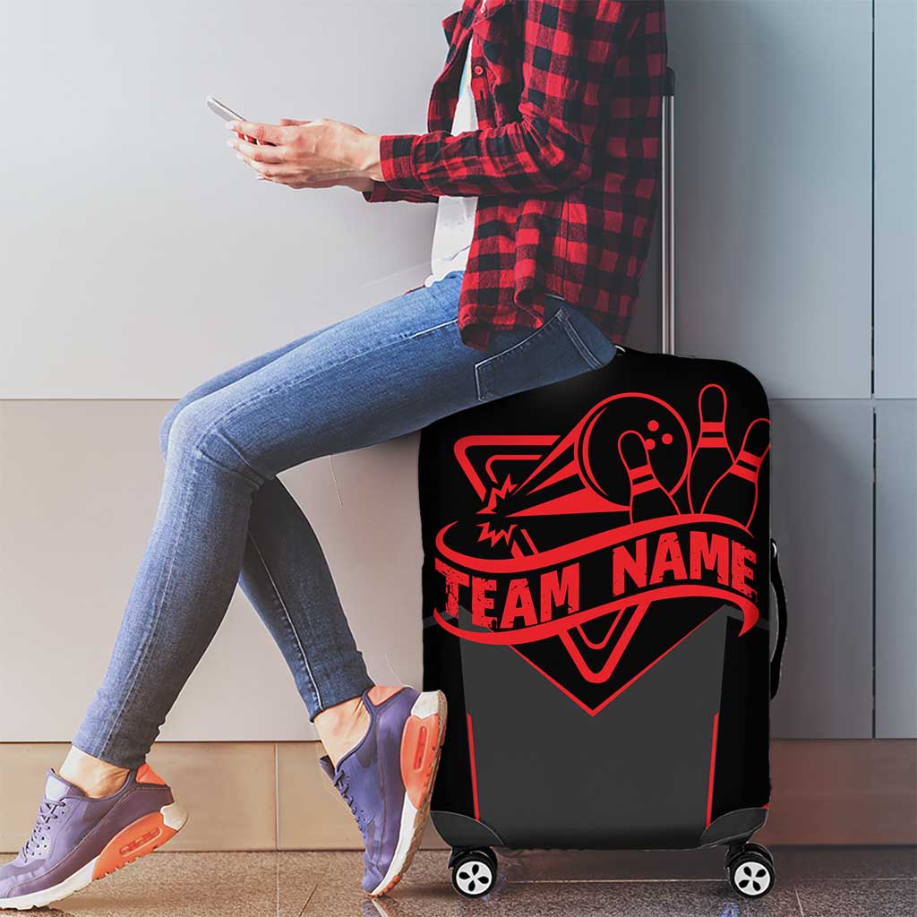 Bowling Team Luggage Cover Red and Black Strike Graphic and Custom Name Section TS04
