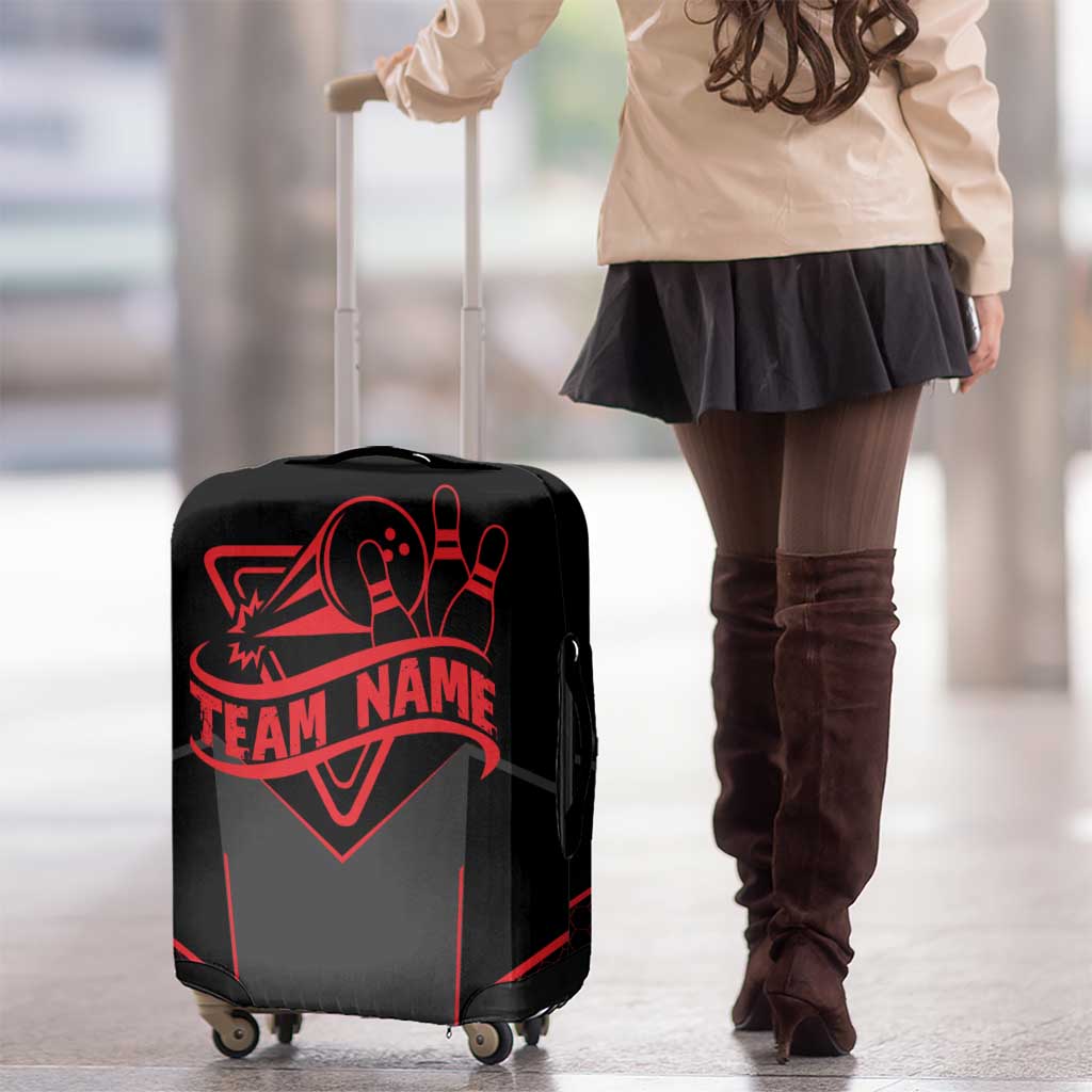 Bowling Team Luggage Cover Red and Black Strike Graphic and Custom Name Section TS04