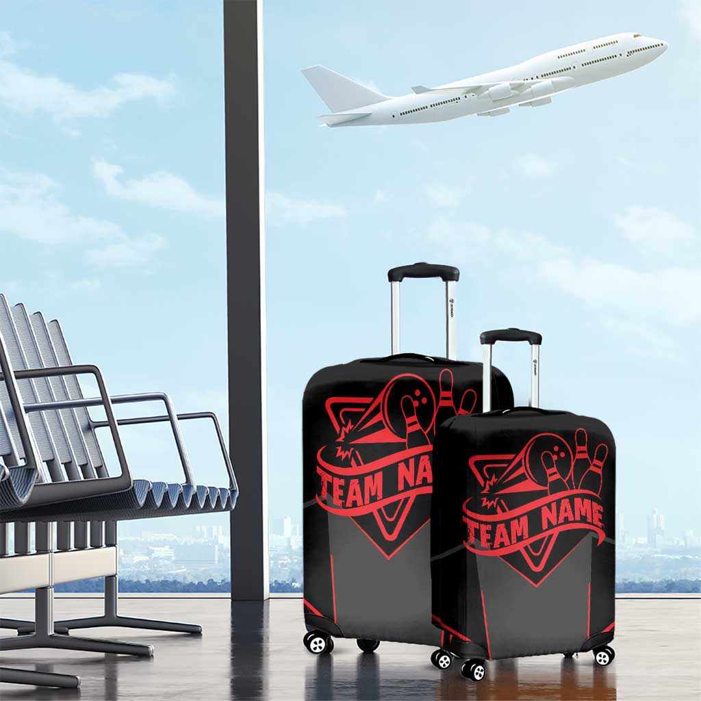 Bowling Team Luggage Cover Red and Black Strike Graphic and Custom Name Section TS04