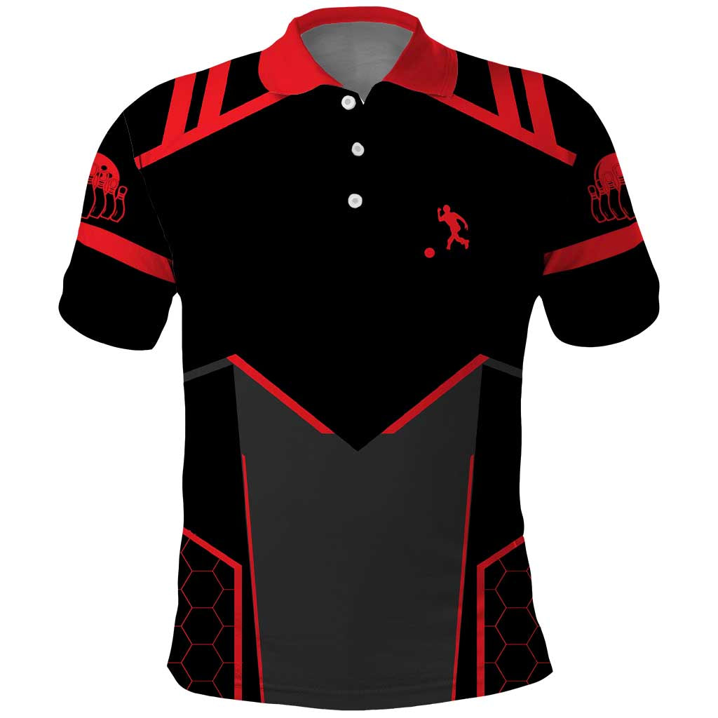 Bowling Team Polo Shirt Red and Black Strike Graphic and Custom Name Section TS04