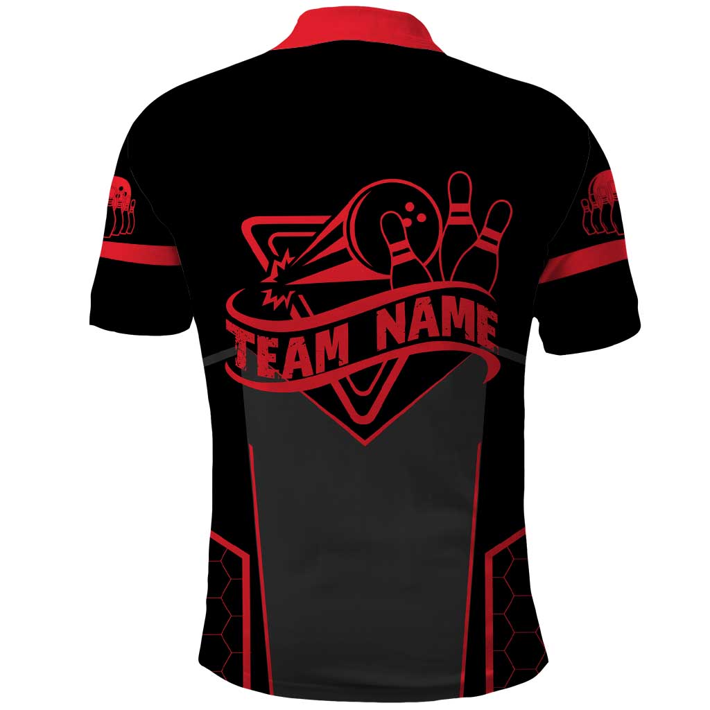 Bowling Team Polo Shirt Red and Black Strike Graphic and Custom Name Section TS04