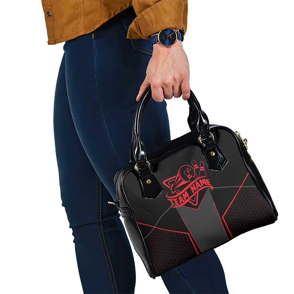 Bowling Team Shoulder Handbag Red and Black Strike Graphic and Custom Name Section TS04