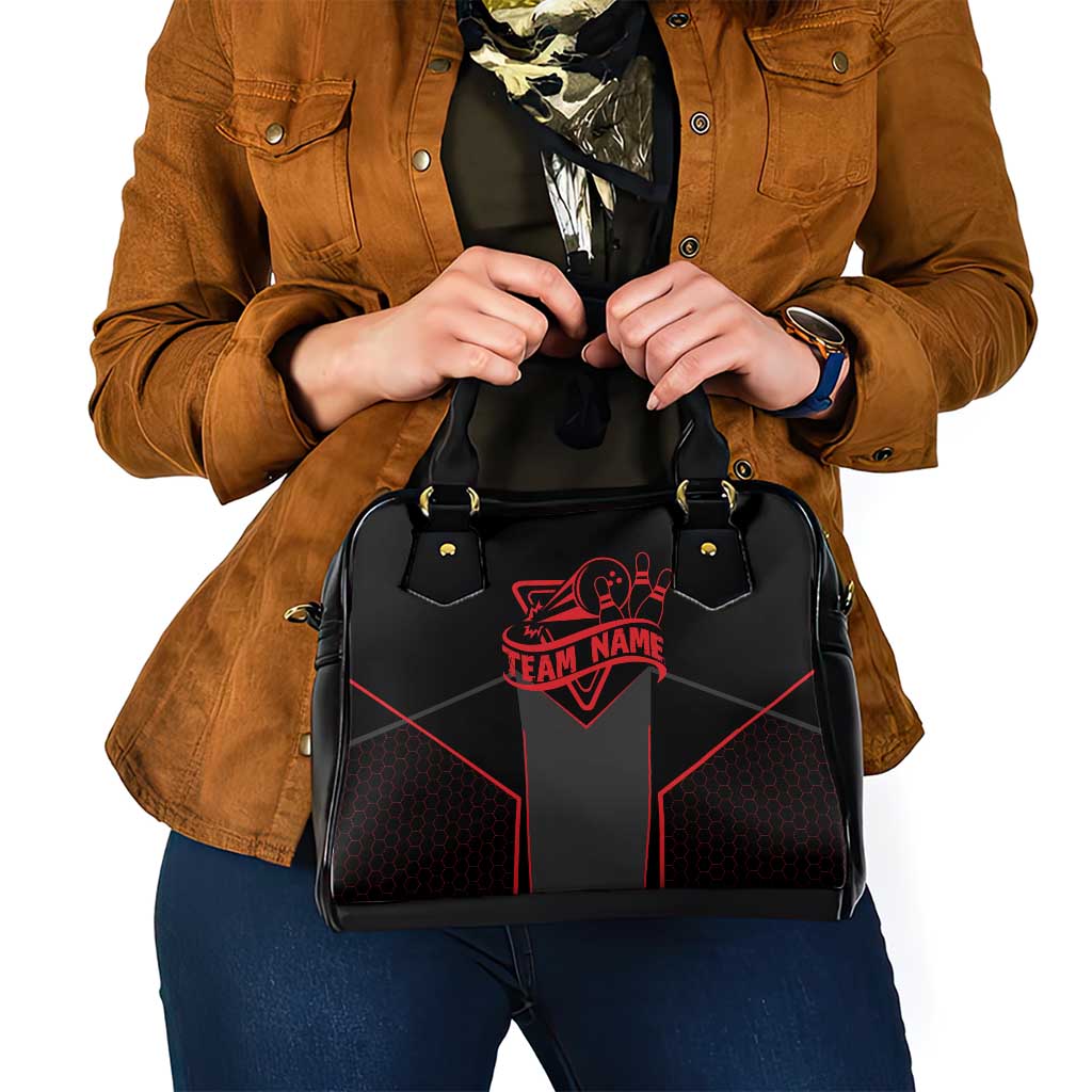Bowling Team Shoulder Handbag Red and Black Strike Graphic and Custom Name Section TS04