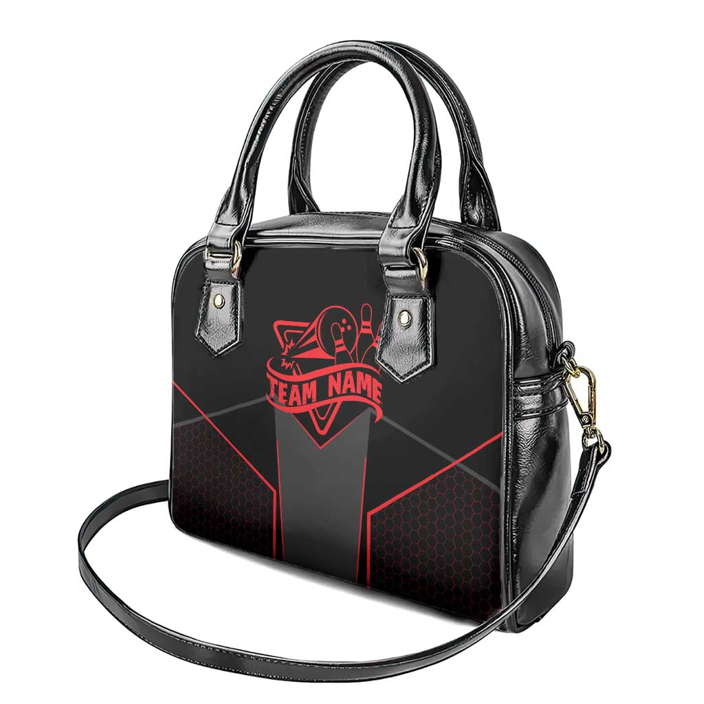 Bowling Team Shoulder Handbag Red and Black Strike Graphic and Custom Name Section TS04