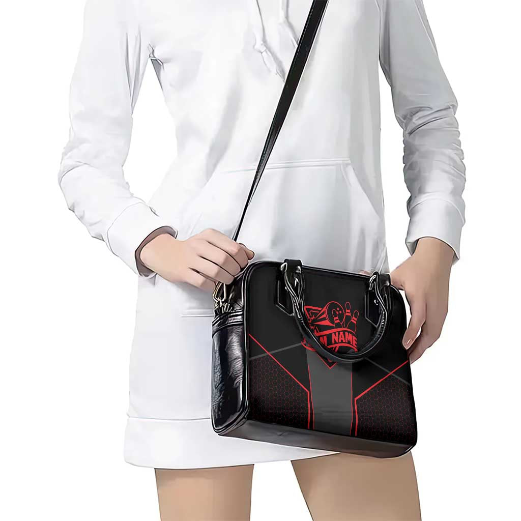 Bowling Team Shoulder Handbag Red and Black Strike Graphic and Custom Name Section TS04
