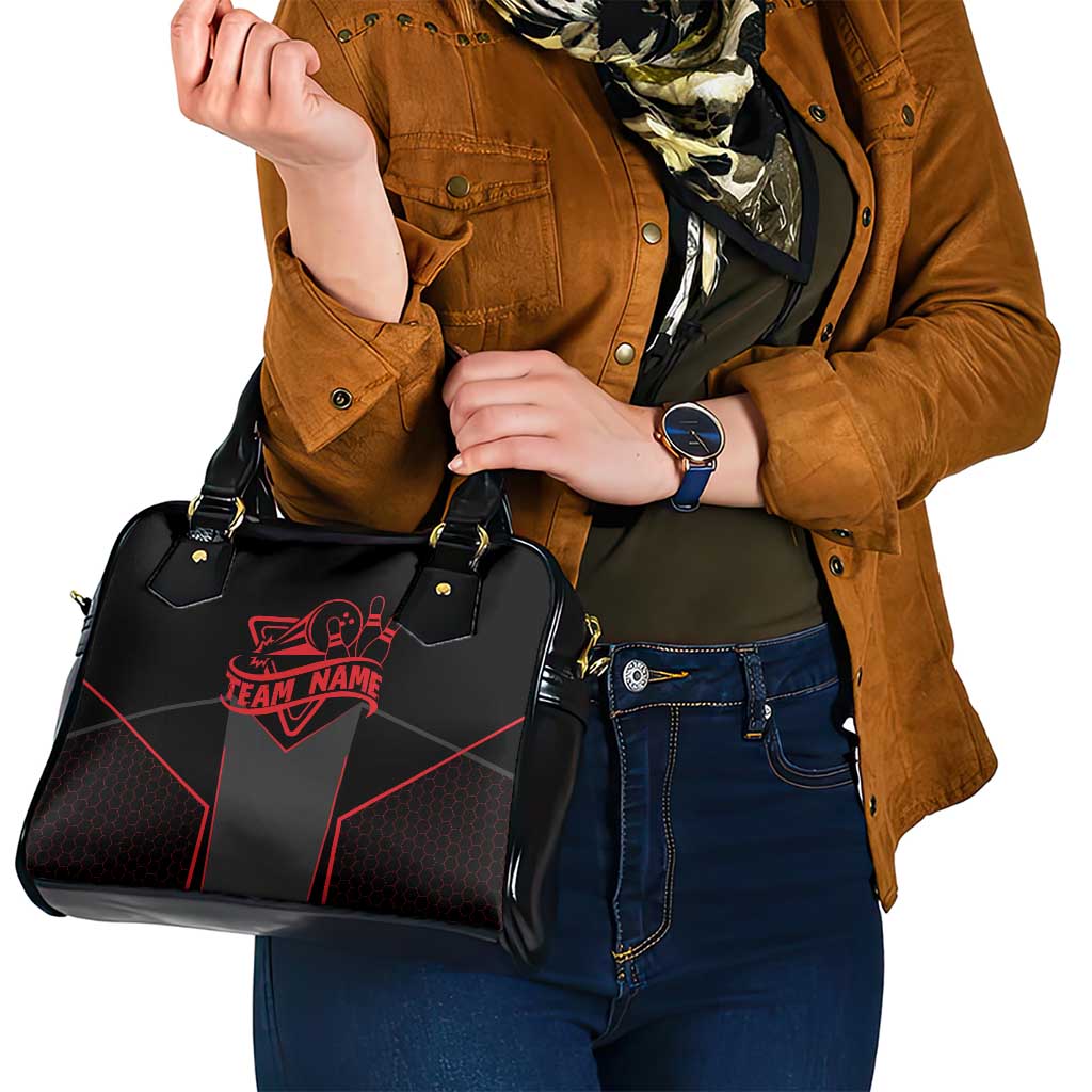 Bowling Team Shoulder Handbag Red and Black Strike Graphic and Custom Name Section TS04