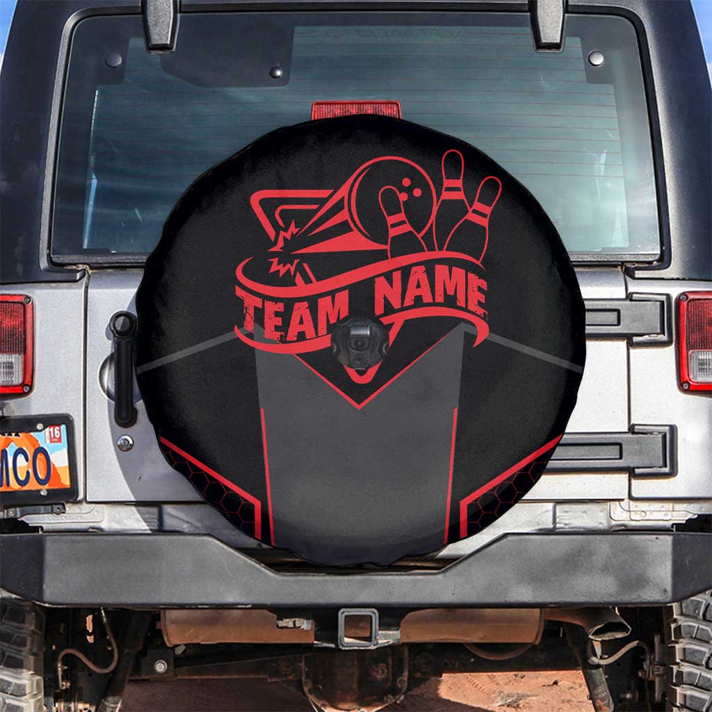 Bowling Team Spare Tire Cover Red and Black Strike Graphic and Custom Name Section TS04