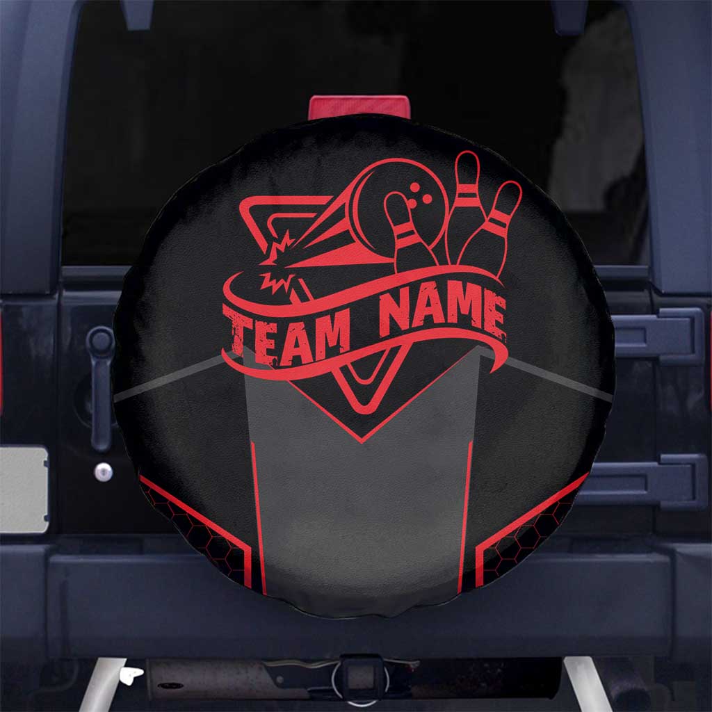 Bowling Team Spare Tire Cover Red and Black Strike Graphic and Custom Name Section TS04