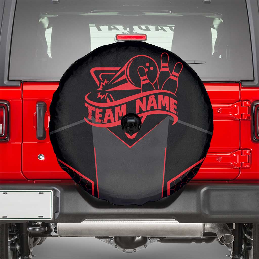 Bowling Team Spare Tire Cover Red and Black Strike Graphic and Custom Name Section TS04