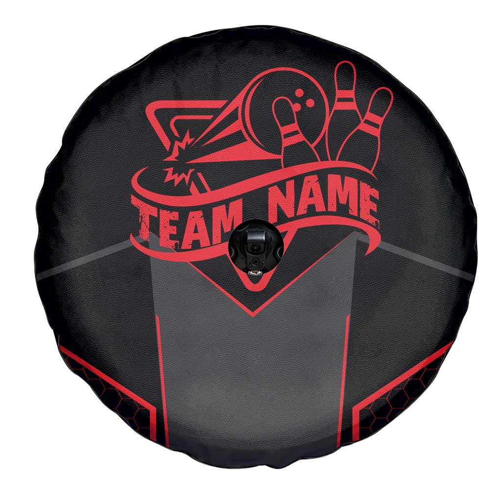 Bowling Team Spare Tire Cover Red and Black Strike Graphic and Custom Name Section TS04