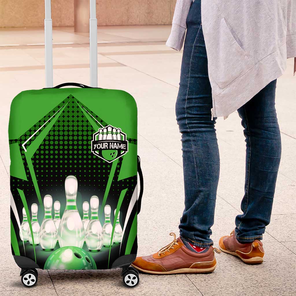 Bowling Team Design Luggage Cover Green Strike Graphic and Custom Name Shield Accent TS04