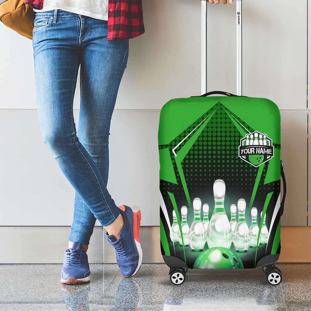 Bowling Team Design Luggage Cover Green Strike Graphic and Custom Name Shield Accent TS04