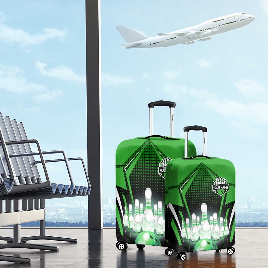 Bowling Team Design Luggage Cover Green Strike Graphic and Custom Name Shield Accent TS04