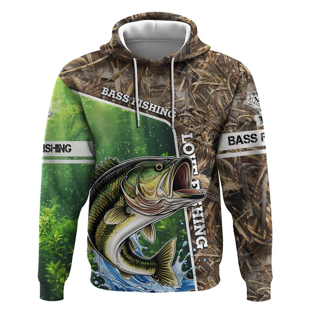 Personalized Bass Fishing Design Hoodie Leaping Fish Graphic and Camouflage Green Water Splash Print TS04