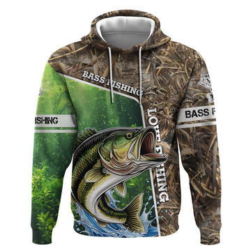 Personalized Bass Fishing Design Hoodie Leaping Fish Graphic and Camouflage Green Water Splash Print TS04