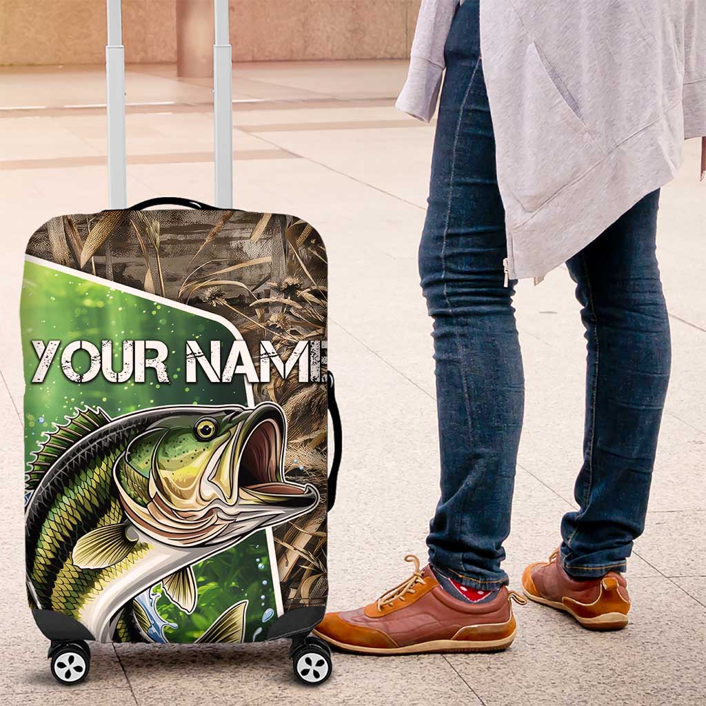 Personalized Bass Fishing Design Luggage Cover Leaping Fish Graphic and Camouflage Green Water Splash Print TS04